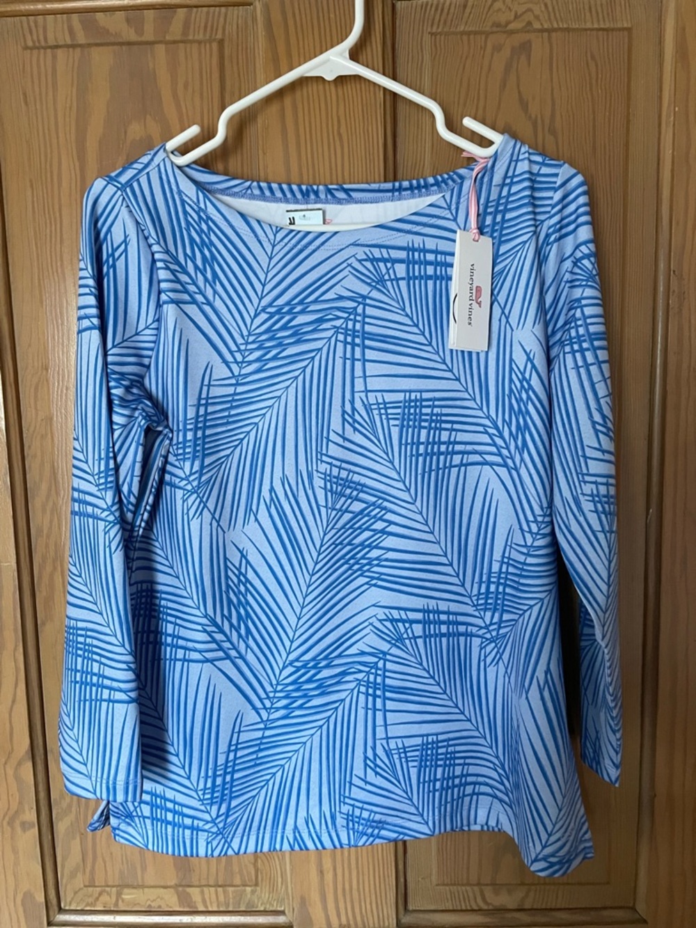 VINEYARD VINES Sankaty Boatneck Pullover, 3/4 sleeve, NWT, Blue Palm, Medium